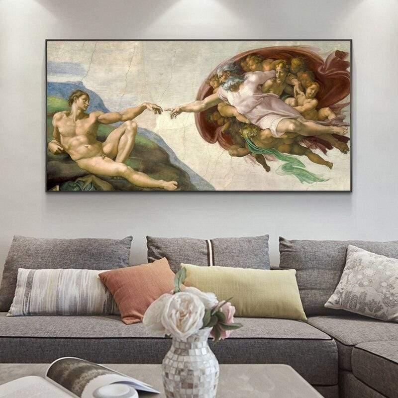 Shop 0 The Creation Of Adam By Michelangelo Canvas Paintings On the Wall Art Posters And Prints Famous Art Pictures For Living Room Mademoiselle Home Decor