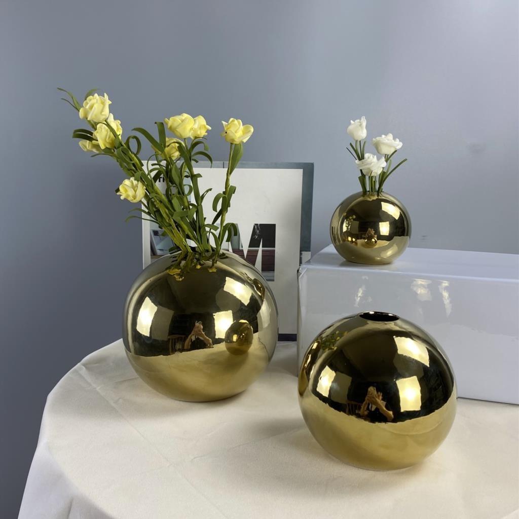 Shop 0 Golden Electroplated Ceramic Ball Flower Vase Modern Art Pot for Interior Home Living Room Office Table Desk Decoration Gifts Mademoiselle Home Decor