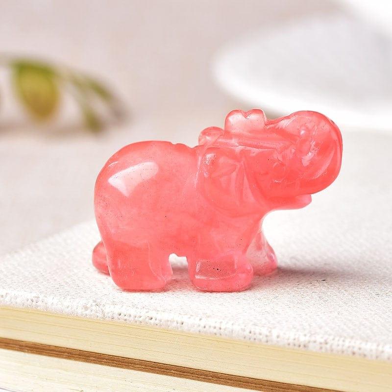 Shop 0 Watermelon red 1PC Natural Crystal Rose Quartz Elephant Amethyst Obsidian Animals Stone Crafts Small Decoration Home Decor Christmas Present Mademoiselle Home Decor