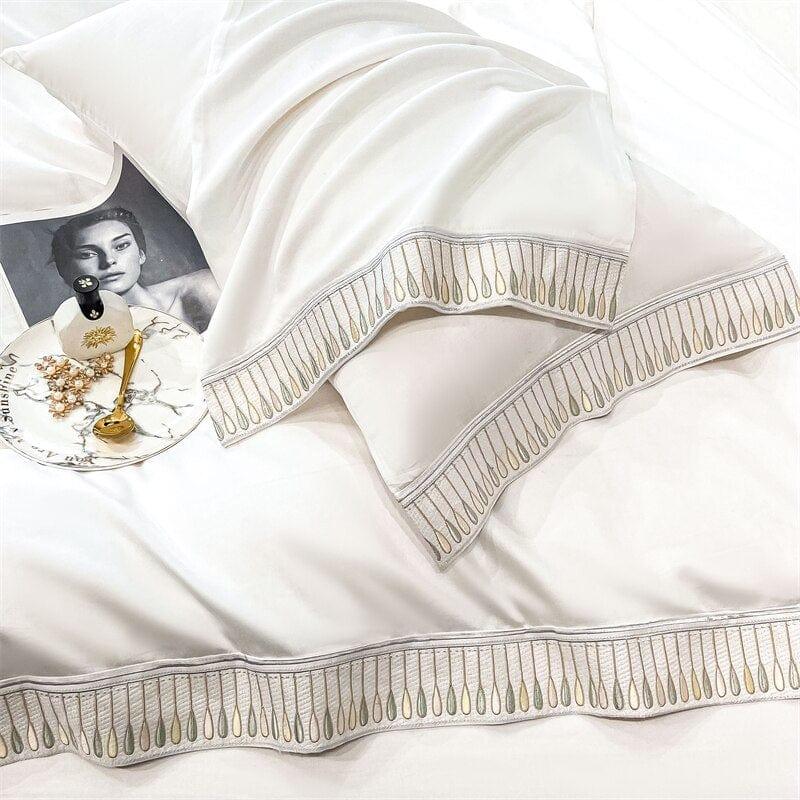 Shop 0 Luxury 600TC Natural Egyptian Cotton Embroidery Bedding Set Queen King Zipper Quilt/Duvet Cover Bedlinen Fitted Sheet Pillowcase Mademoiselle Home Decor