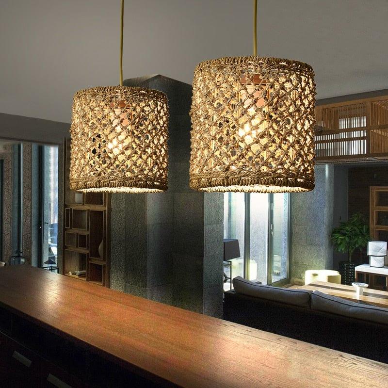 Shop 0 Handmade Rattan Chandelier Creative Personality Retro Restaurant Bar Country Asia Style Pendant Lamp Dining E27 Hanging lamp Mademoiselle Home Decor