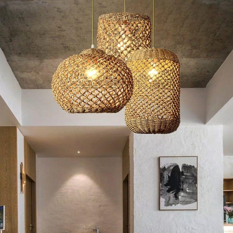 Shop 0 Handmade Rattan Chandelier Creative Personality Retro Restaurant Bar Country Asia Style Pendant Lamp Dining E27 Hanging lamp Mademoiselle Home Decor