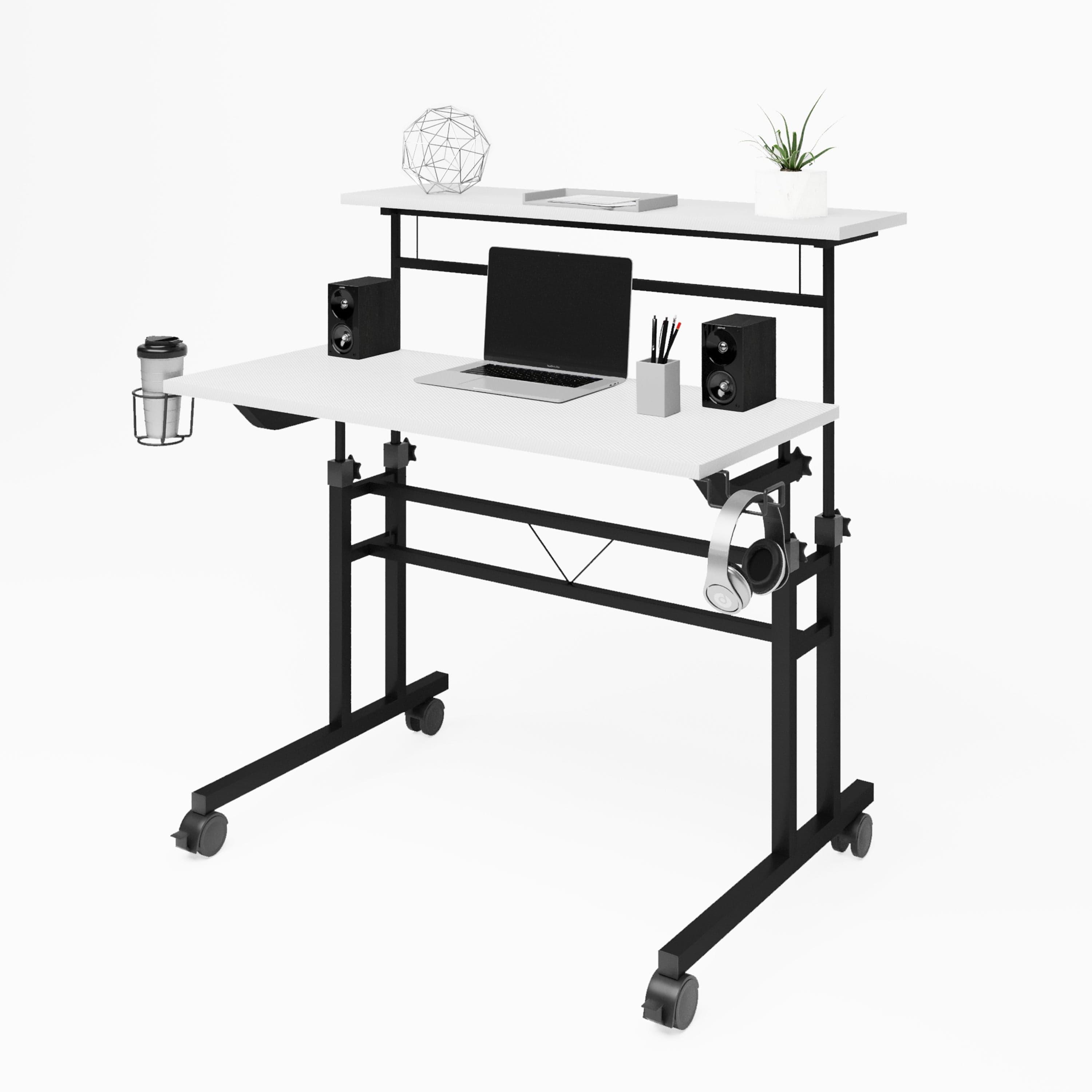 Shop Techni Mobili Rolling Writing Desk with Height Adjustable Desktop and Moveable Shelf, White Mademoiselle Home Decor