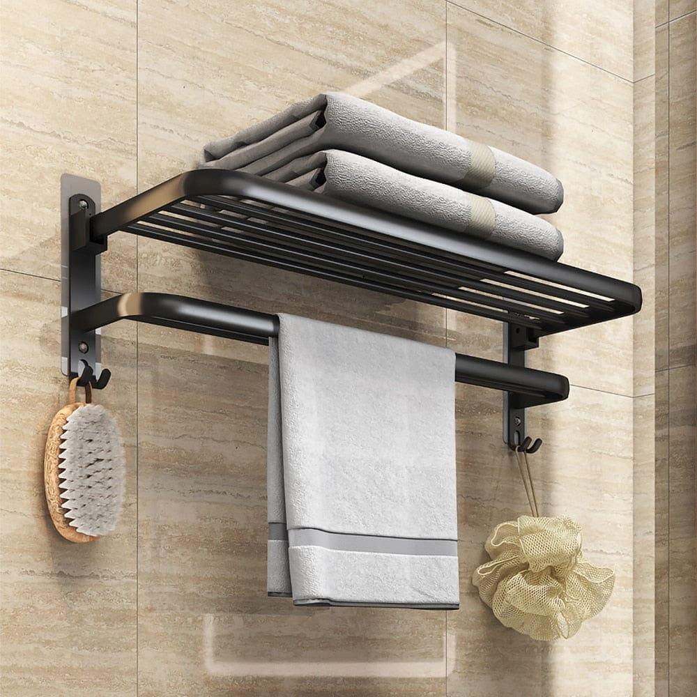 Shop 0 Matte Black No Drilling Towel Rack Movable Holder With Hook Wall Mount Shelf Aluminum Shower Hanger Rail Bathroom Accessories Mademoiselle Home Decor