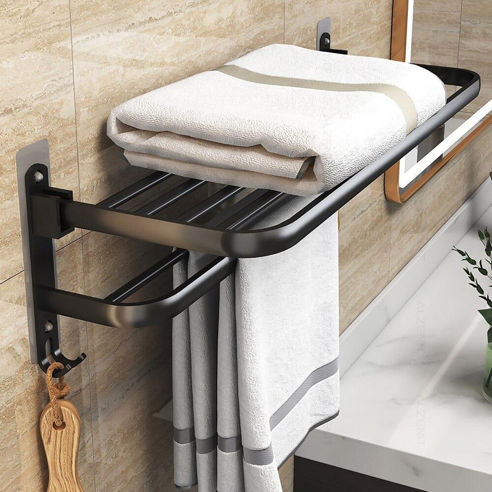 Shop 0 Matte Black No Drilling Towel Rack Movable Holder With Hook Wall Mount Shelf Aluminum Shower Hanger Rail Bathroom Accessories Mademoiselle Home Decor