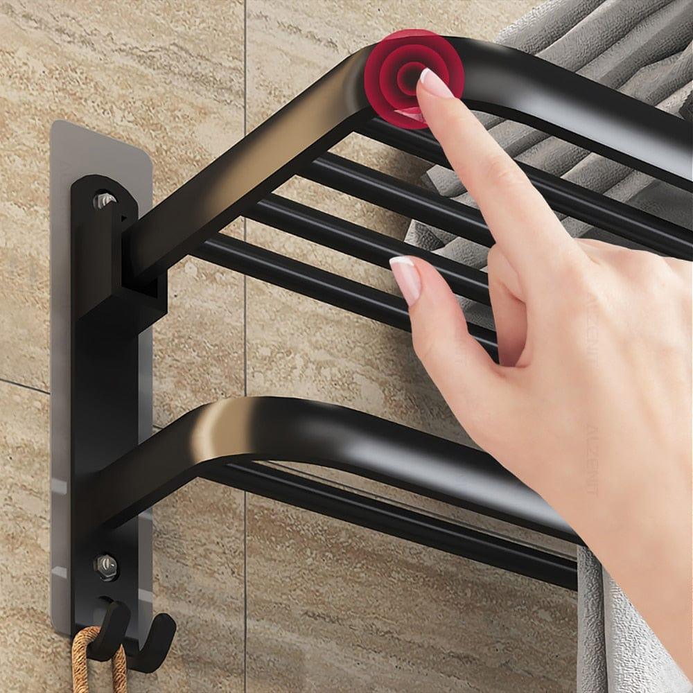 Shop 0 Matte Black No Drilling Towel Rack Movable Holder With Hook Wall Mount Shelf Aluminum Shower Hanger Rail Bathroom Accessories Mademoiselle Home Decor