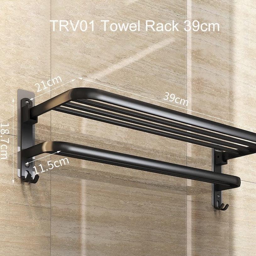 Shop 0 TR-V-39 Matte Black No Drilling Towel Rack Movable Holder With Hook Wall Mount Shelf Aluminum Shower Hanger Rail Bathroom Accessories Mademoiselle Home Decor