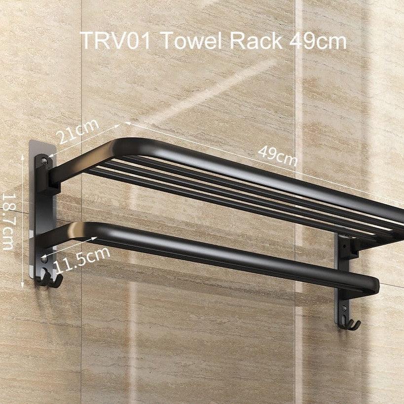 Shop 0 TR-V-49 Matte Black No Drilling Towel Rack Movable Holder With Hook Wall Mount Shelf Aluminum Shower Hanger Rail Bathroom Accessories Mademoiselle Home Decor