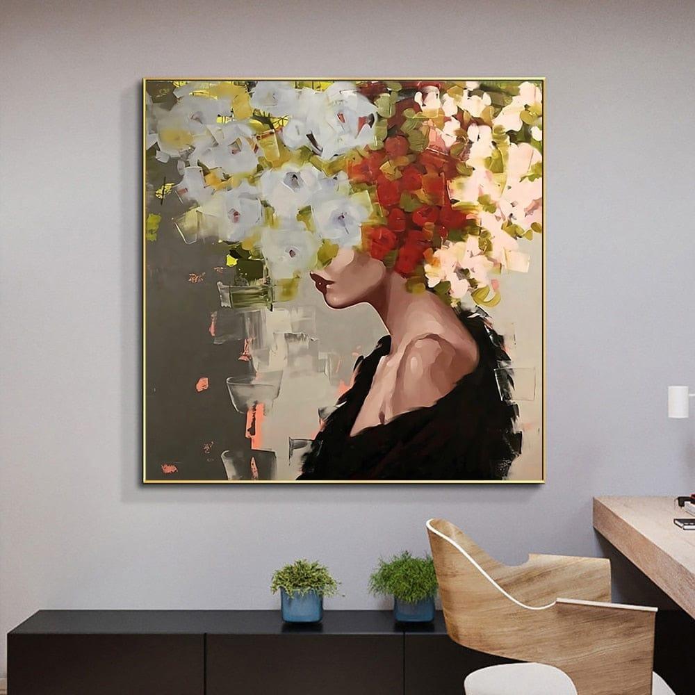Shop 0 Abstract Girl Head With Flowers Canvas Painting Modern Wall Art Pictures Posters And Prints For Living Room Home Decoration Mademoiselle Home Decor