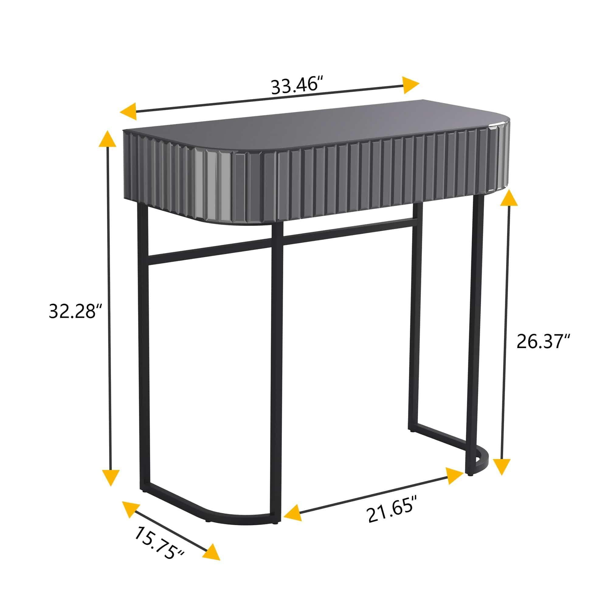 Shop Mirrored Vanity Table, Mirrored Dressing Table, Iron Frame Desk for Bedroom Studio Office(Gray Striped Mirrored) Mademoiselle Home Decor