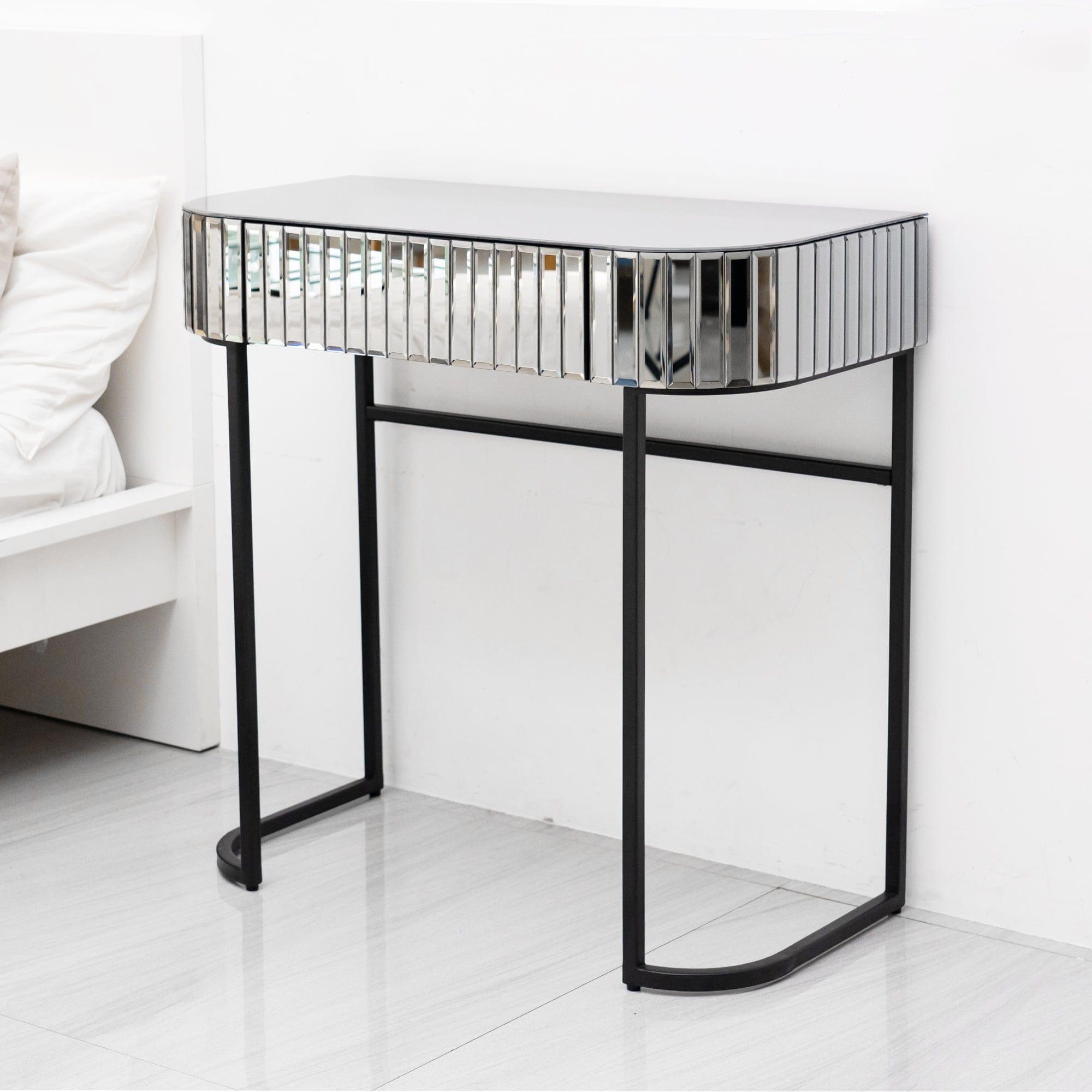 Shop Mirrored Vanity Table, Mirrored Dressing Table, Iron Frame Desk for Bedroom Studio Office(Gray Striped Mirrored) Mademoiselle Home Decor