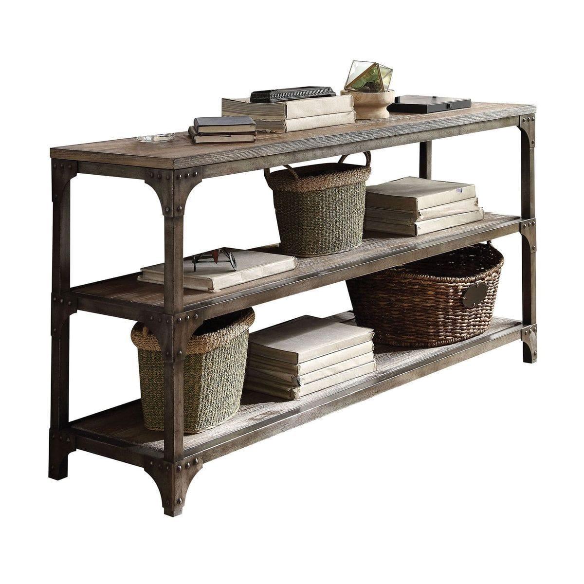 Shop ACME Gorden Console Table in Weathered Oak & Antique Silver 72685 Mademoiselle Home Decor