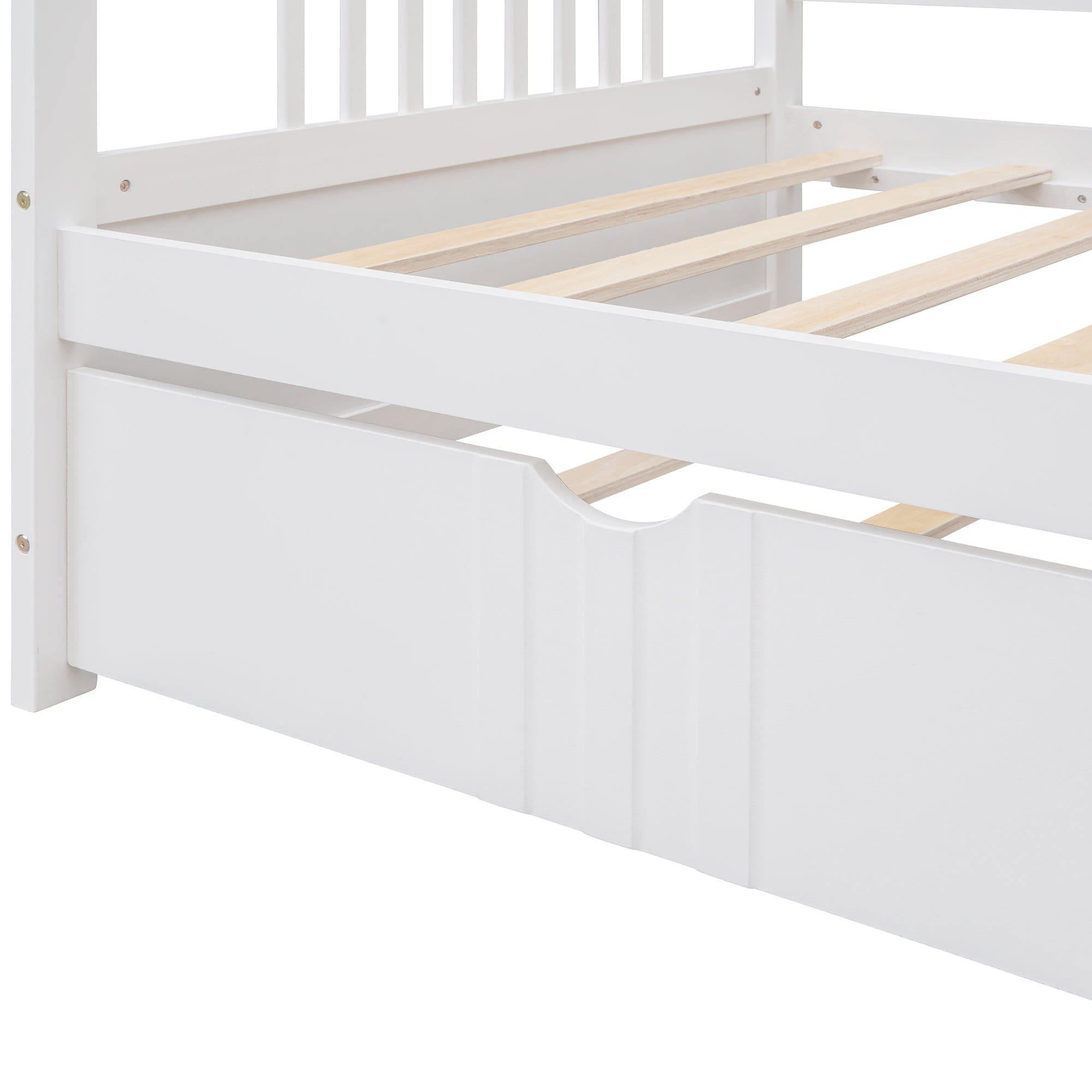 Shop Twin Size Daybed Wood Bed with Twin Size Trundle,White Mademoiselle Home Decor