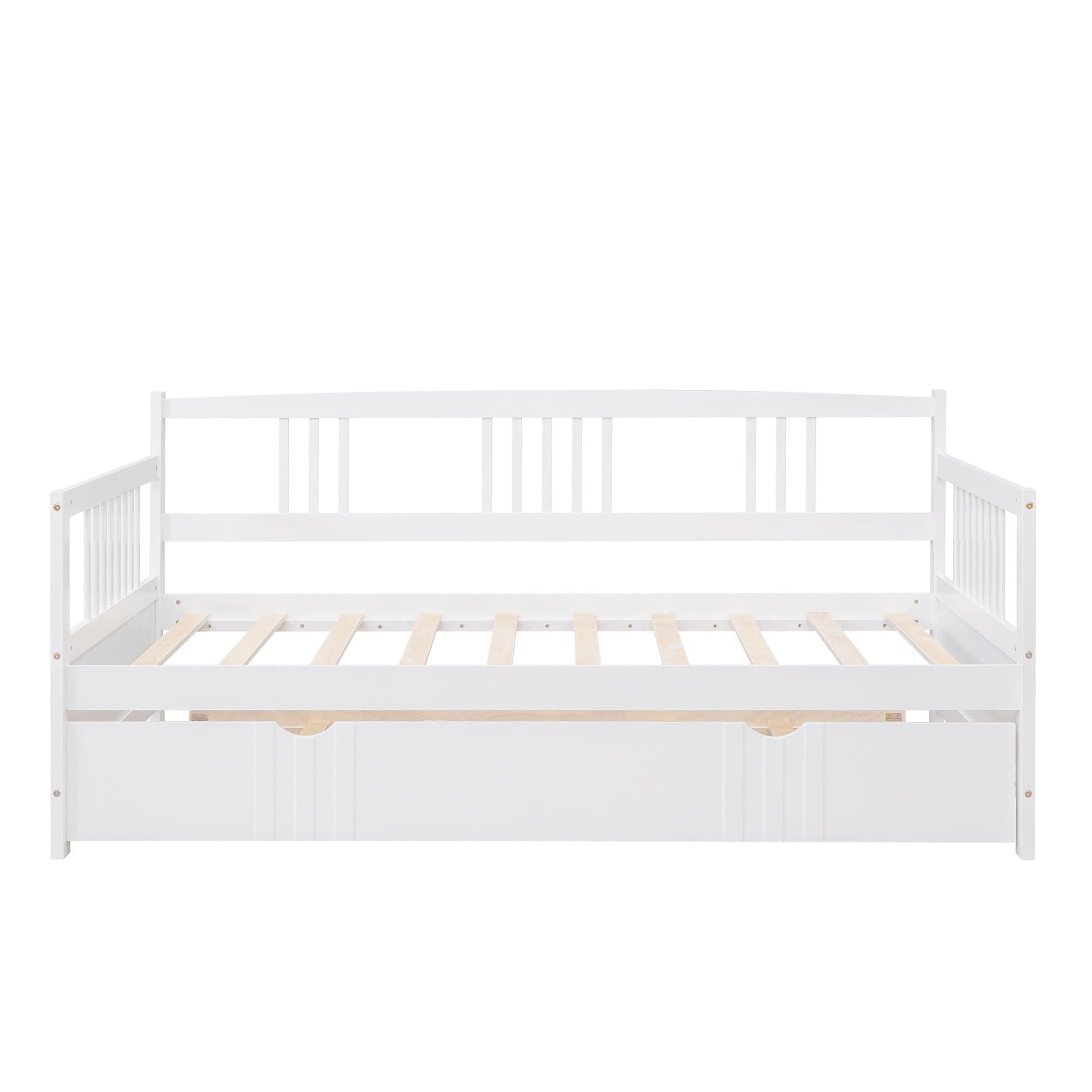 Shop Twin Size Daybed Wood Bed with Twin Size Trundle,White Mademoiselle Home Decor