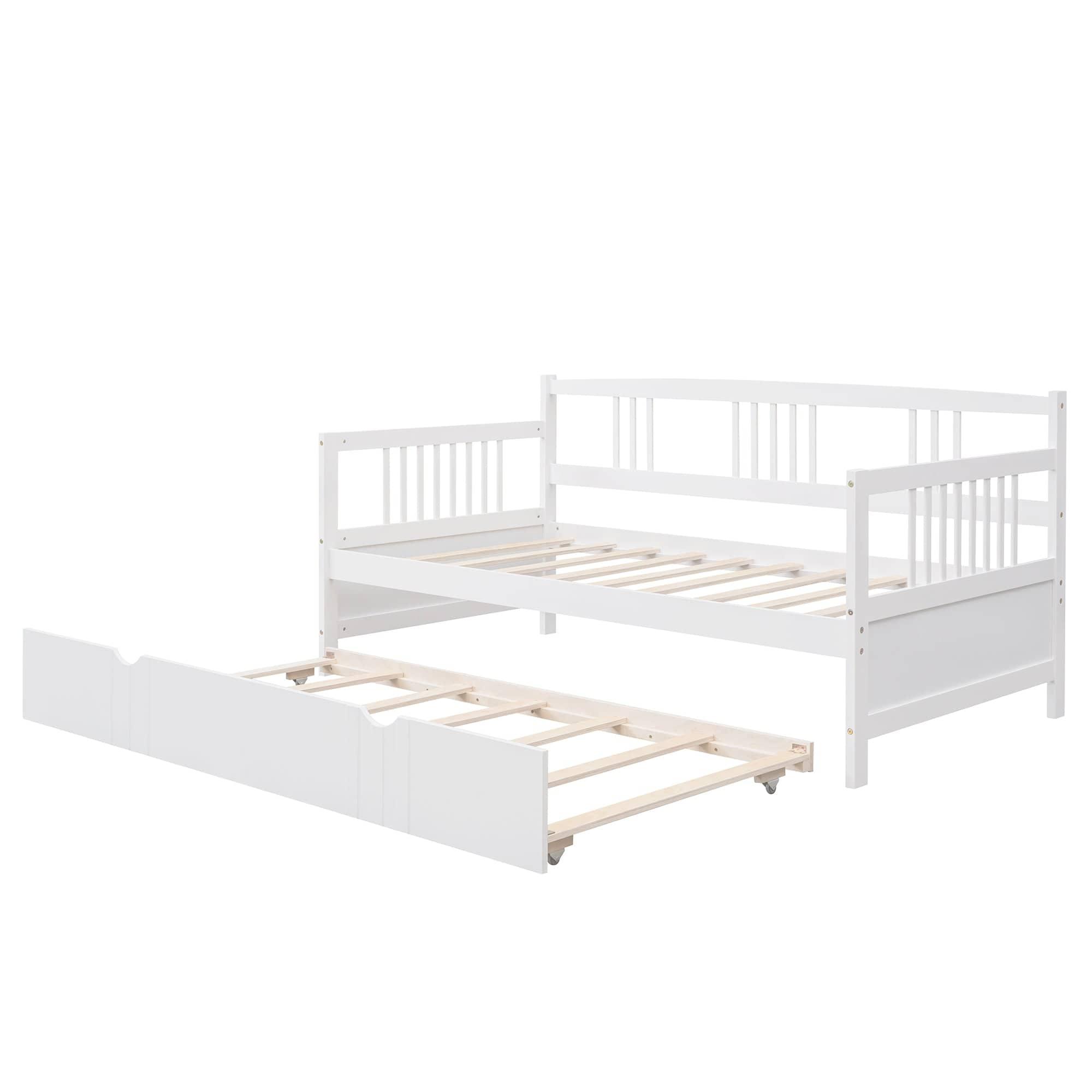 Shop Twin Size Daybed Wood Bed with Twin Size Trundle,White Mademoiselle Home Decor