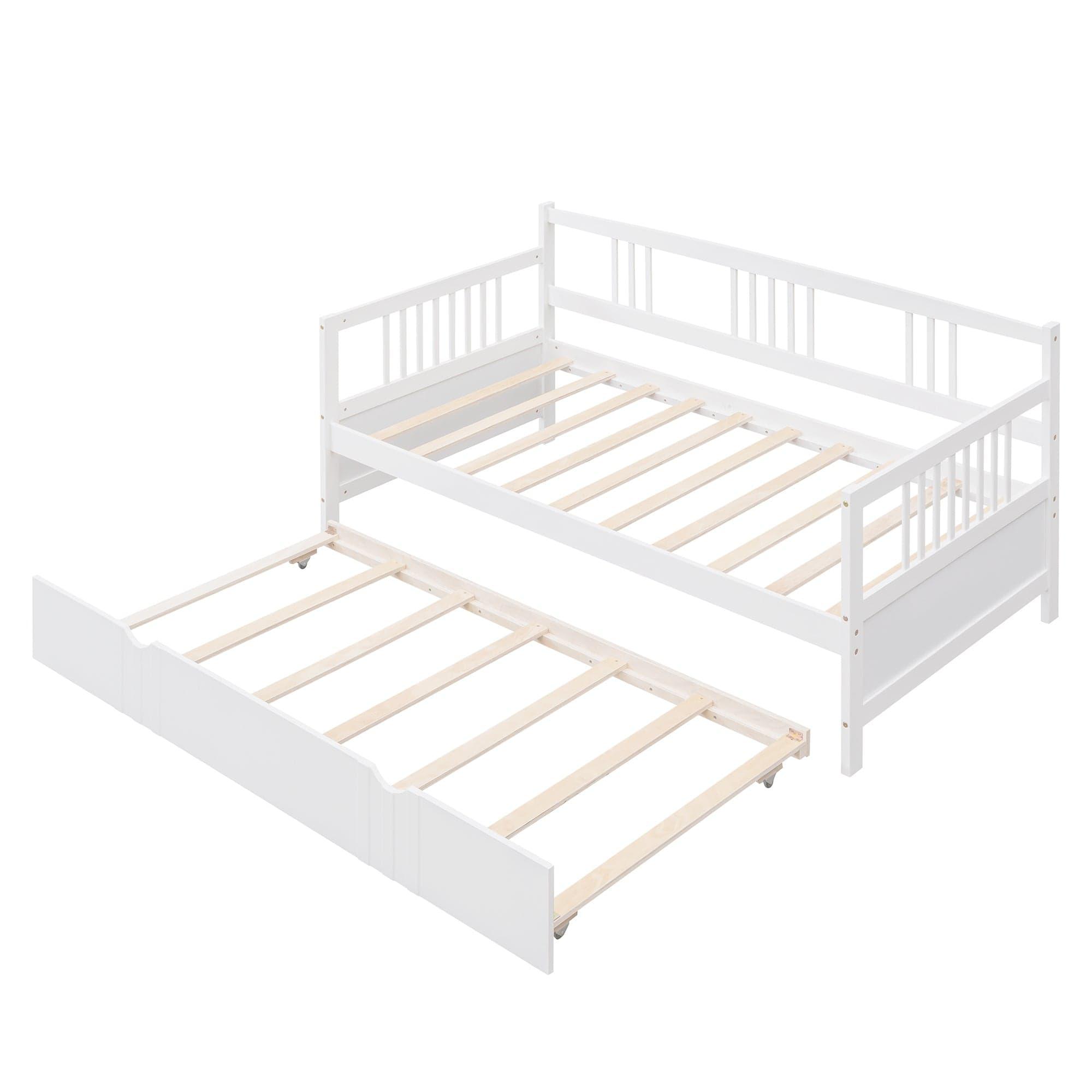 Shop Twin Size Daybed Wood Bed with Twin Size Trundle,White Mademoiselle Home Decor