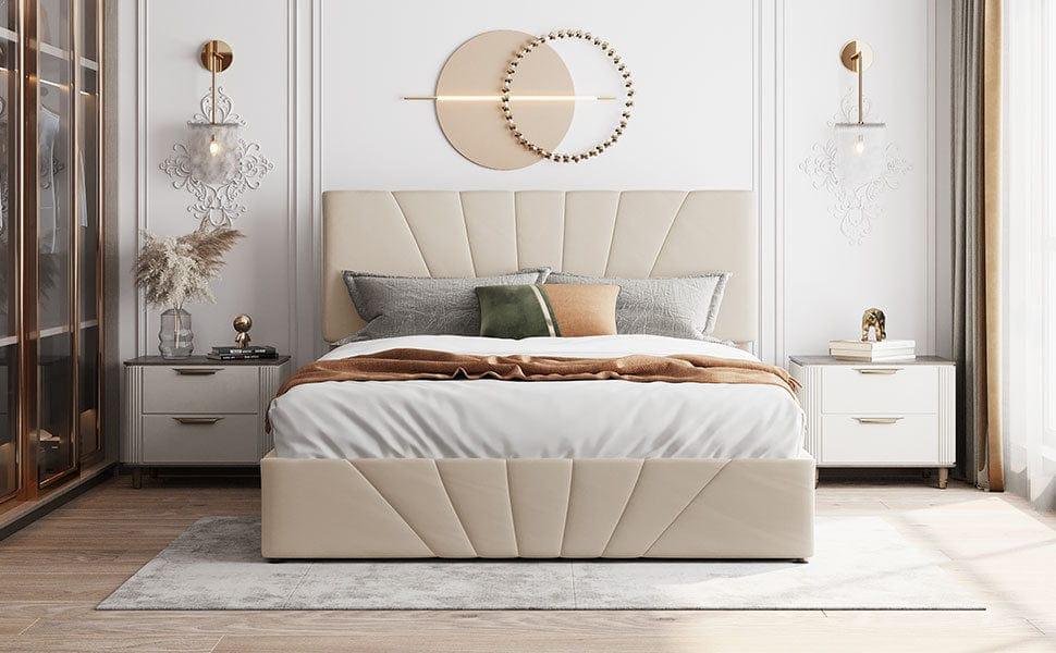 Shop Atacama Upholstered Platform bed with Under Storage - Queen Mademoiselle Home Decor