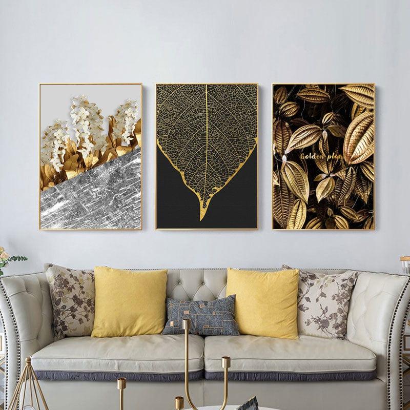 Shop 0 Nordic Golden Abstract Leaf Flower Wall Art Canvas Painting Black White Feathers Poster Print Wall Picture for Living Room Decor Mademoiselle Home Decor