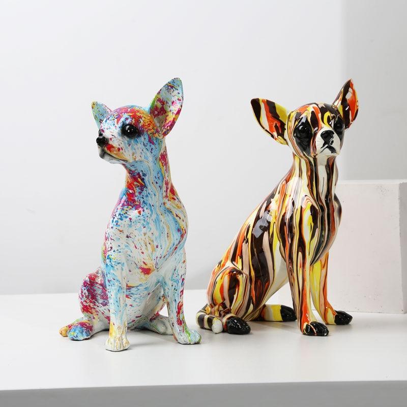 Shop 0 Creative Art Chihuahua Colorful Small Ornaments Resin Dog Crafts Home Decoration Color Modern Simple Office Desktop Craft Mademoiselle Home Decor