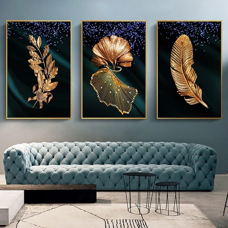 Shop 0 Nordic Golden Luxury Canvas Painting Gold Leaf Plant Picture Home Decor Wall Art Green Posters and Prints for Living Room Design Mademoiselle Home Decor