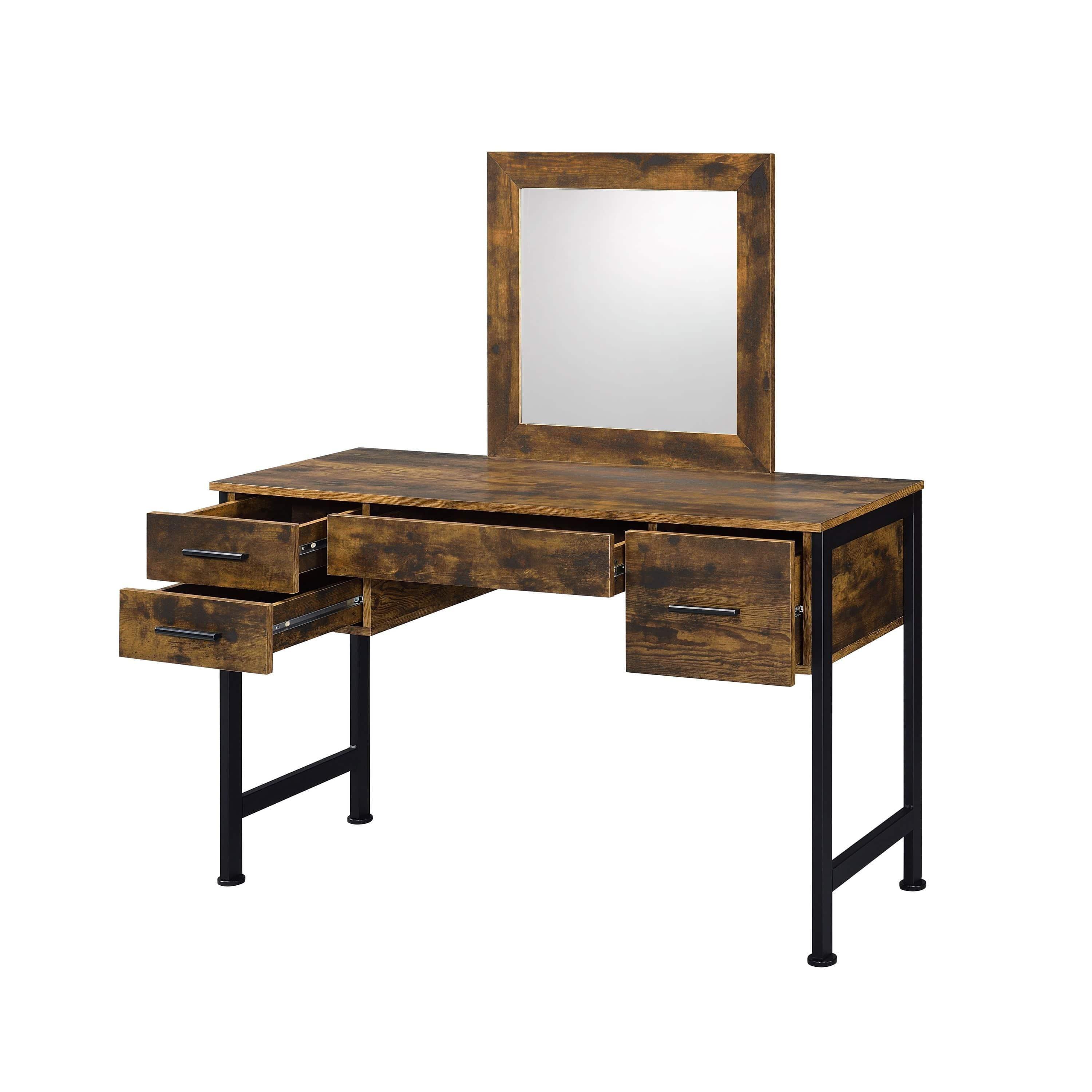 Shop ACME Juvanth Vanity Desk & Mirror in Rustic Oak & Black Finish 24267 Mademoiselle Home Decor