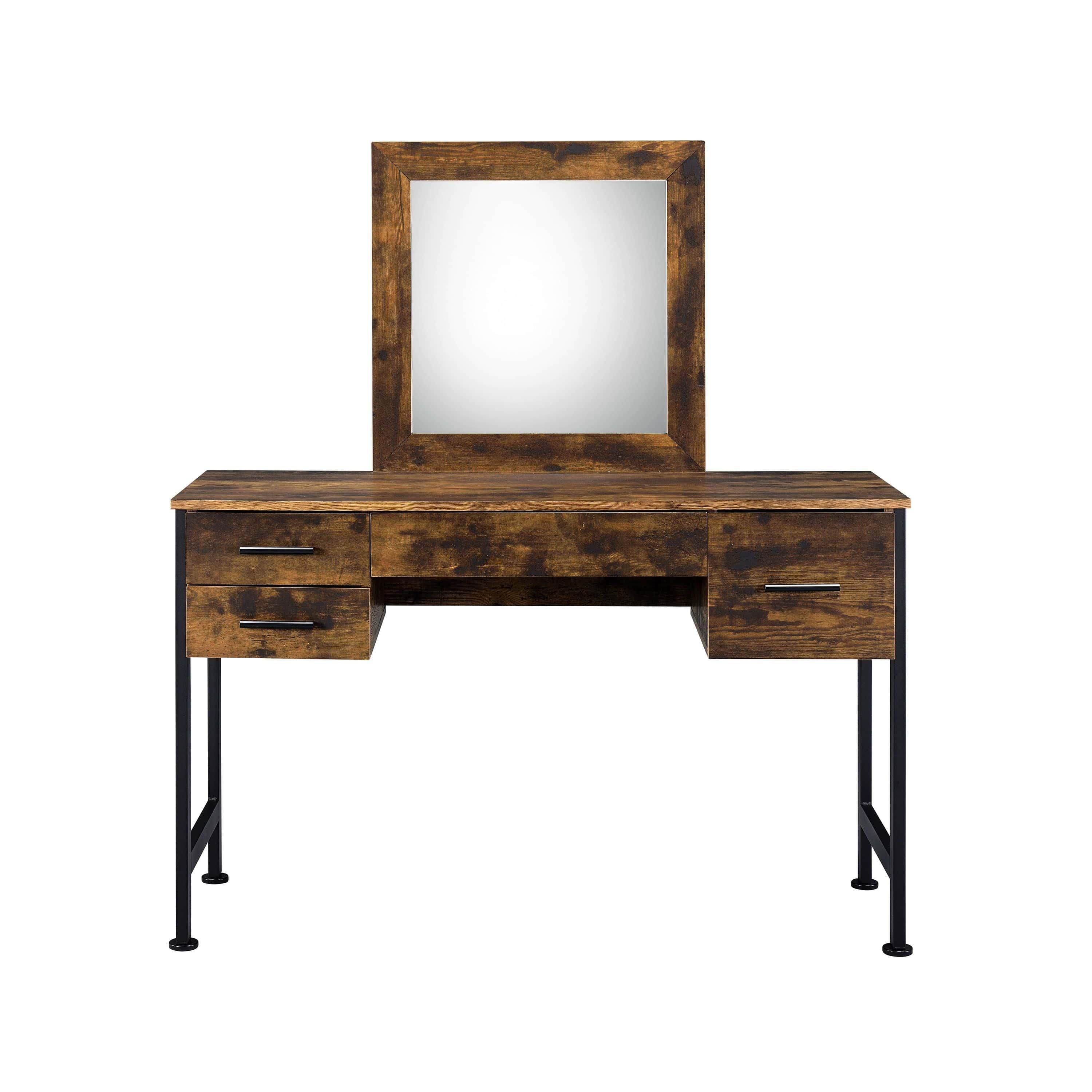 Shop ACME Juvanth Vanity Desk & Mirror in Rustic Oak & Black Finish 24267 Mademoiselle Home Decor