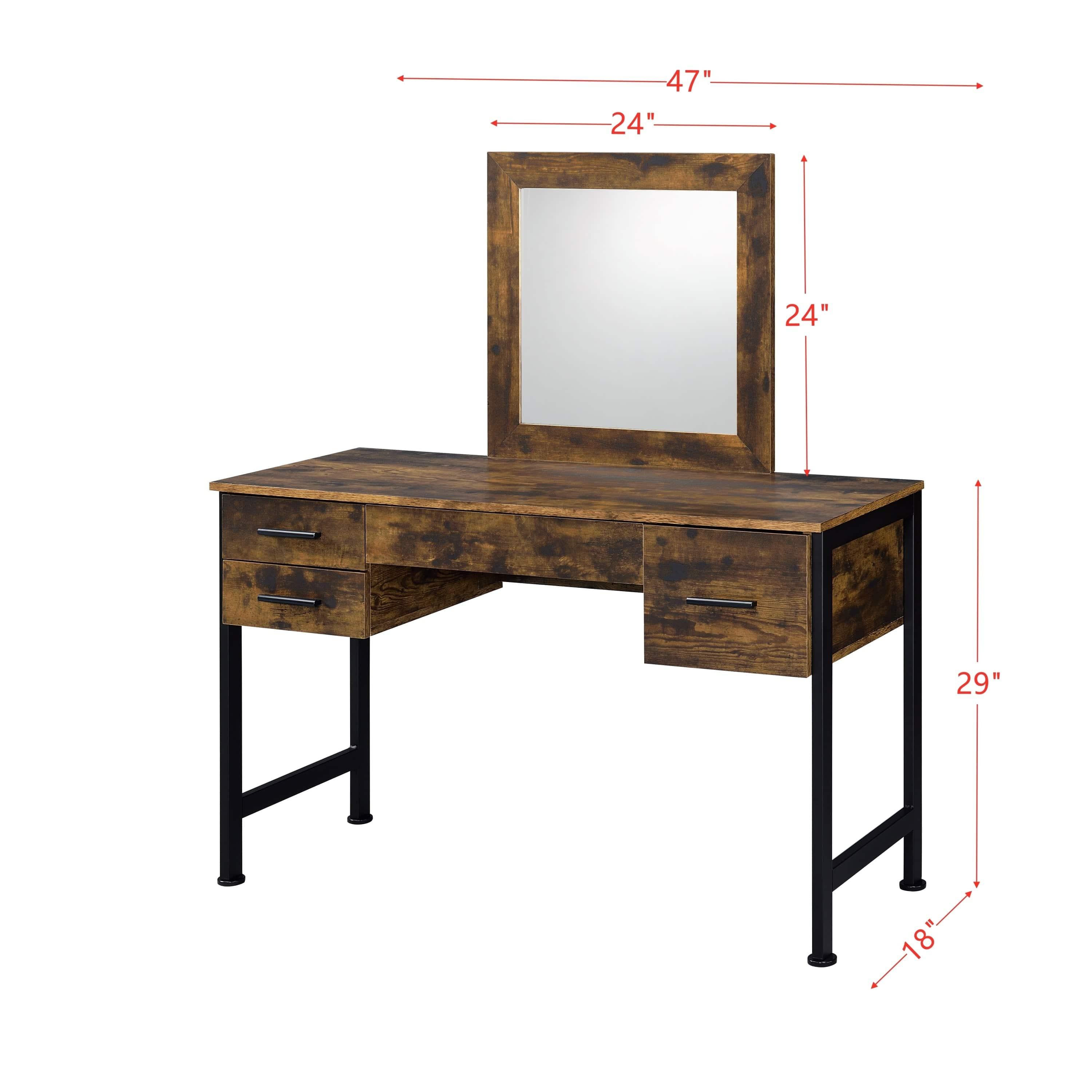 Shop ACME Juvanth Vanity Desk & Mirror in Rustic Oak & Black Finish 24267 Mademoiselle Home Decor