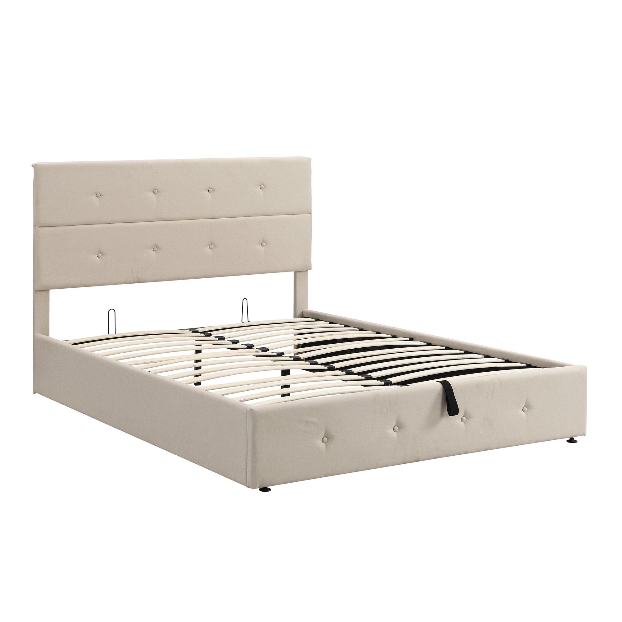 Shop Berlin Beige Upholstered Platform Bed with Under Storage - Queen Mademoiselle Home Decor