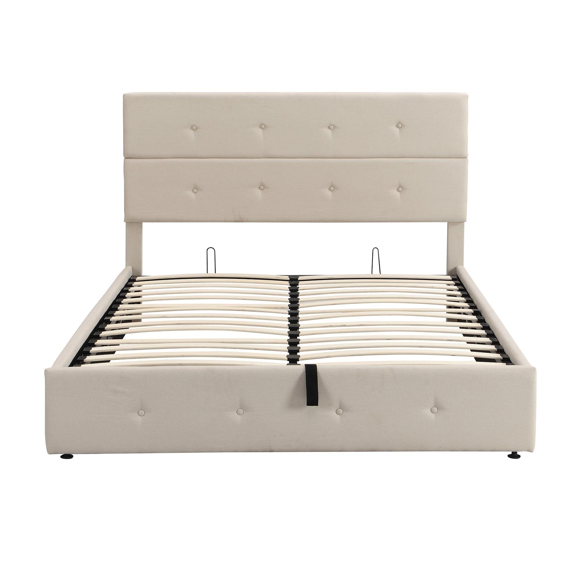 Shop Berlin Beige Upholstered Platform Bed with Under Storage - Queen Mademoiselle Home Decor