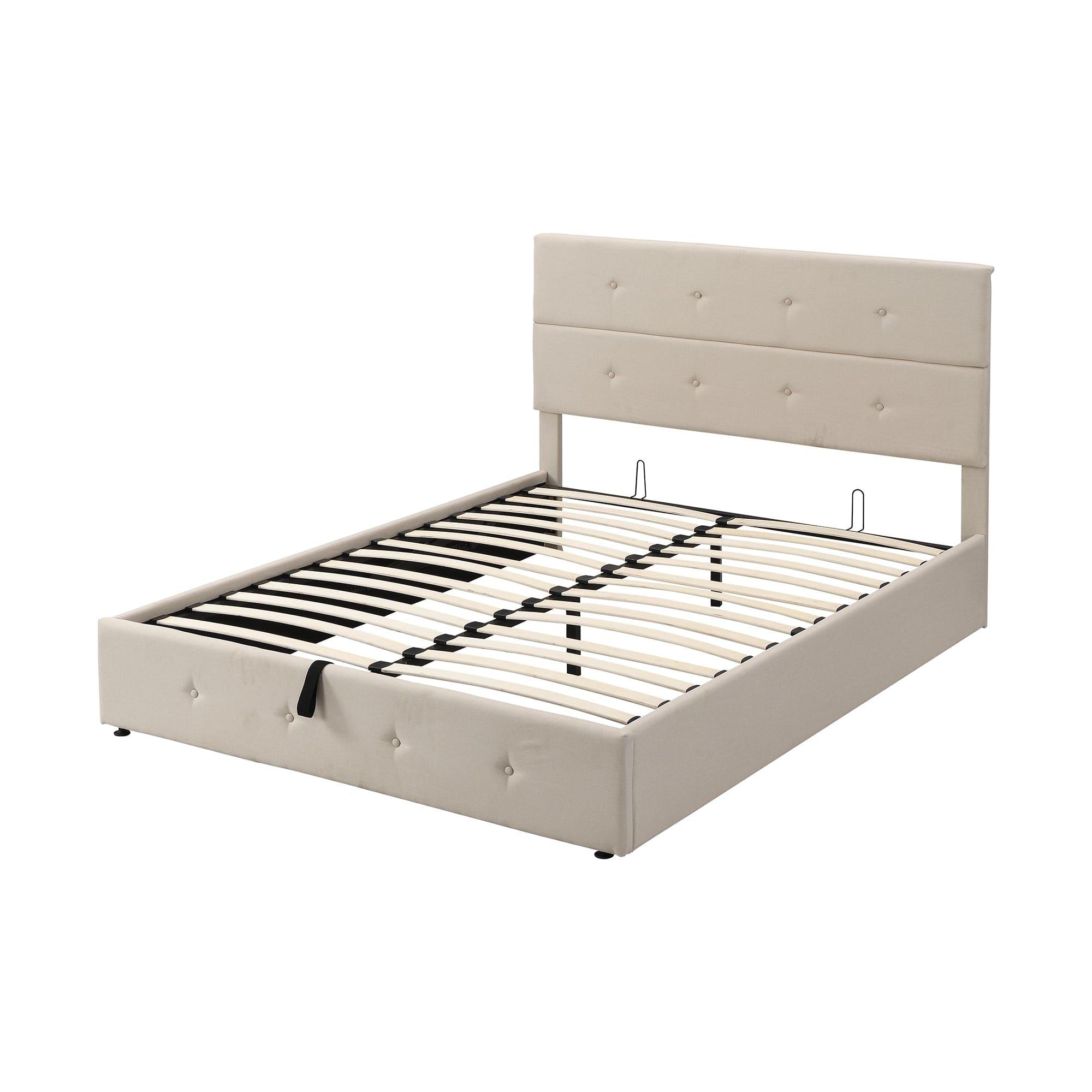 Shop Berlin Beige Upholstered Platform Bed with Under Storage - Queen Mademoiselle Home Decor