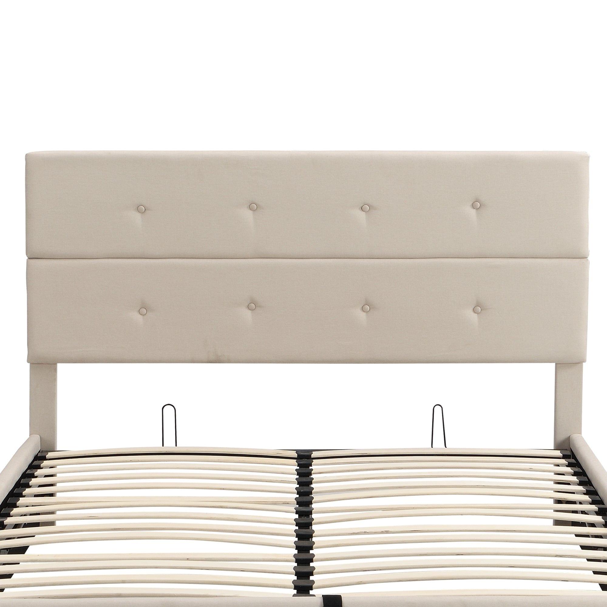 Shop Berlin Beige Upholstered Platform Bed with Under Storage - Queen Mademoiselle Home Decor