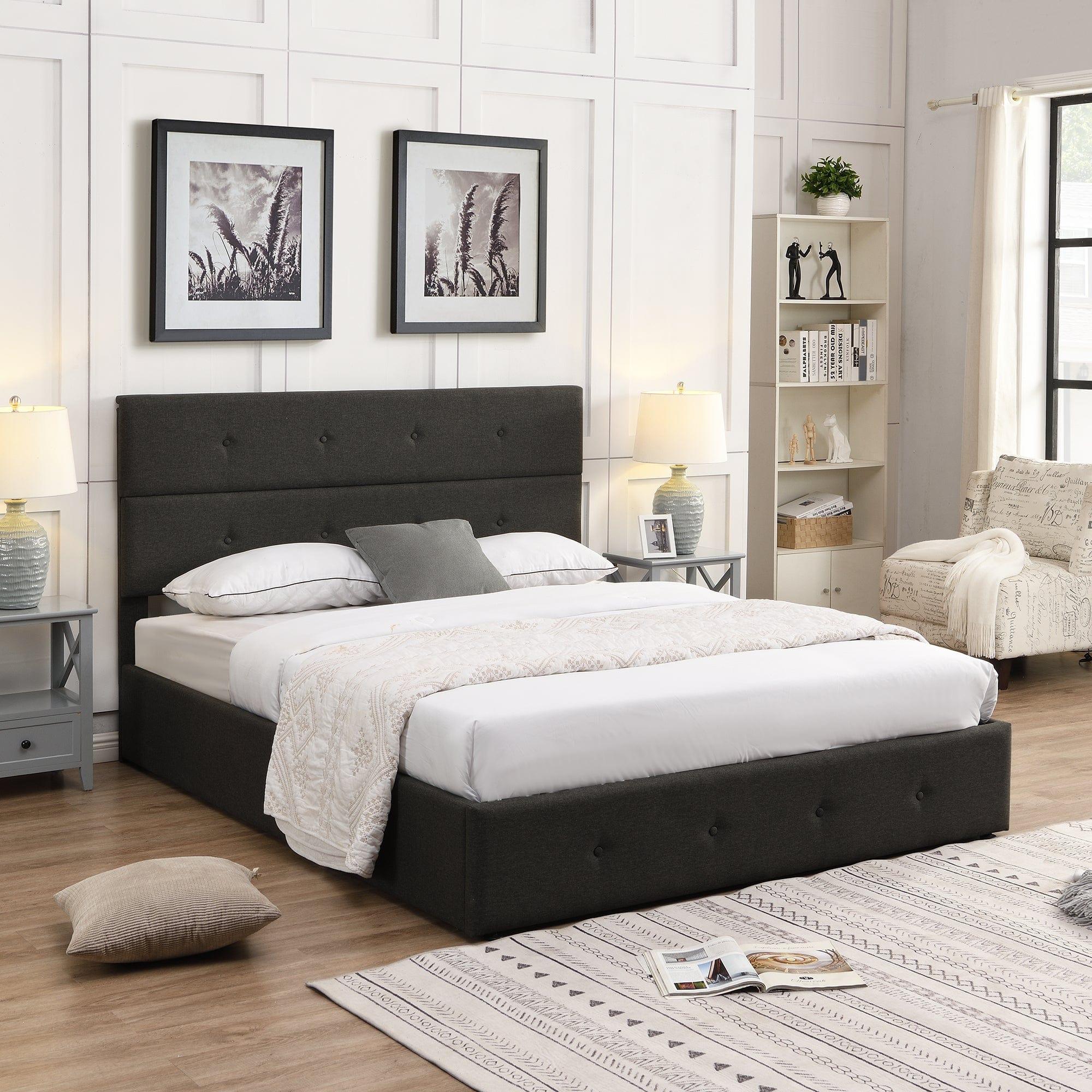 Shop Upholstered Platform Bed with Underneath Storage,Queen Size,Gray Mademoiselle Home Decor