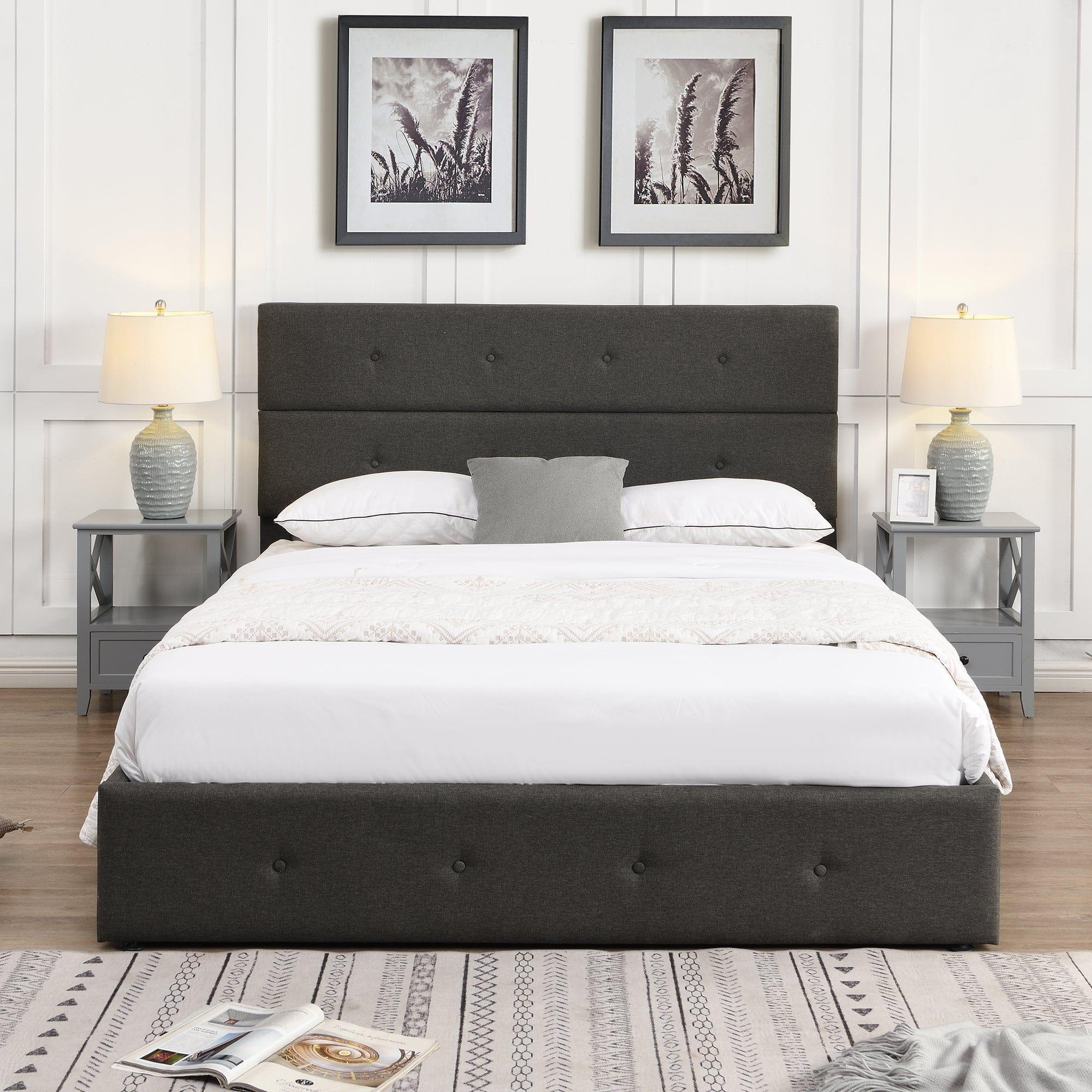 Shop Upholstered Platform Bed with Underneath Storage,Queen Size,Gray Mademoiselle Home Decor