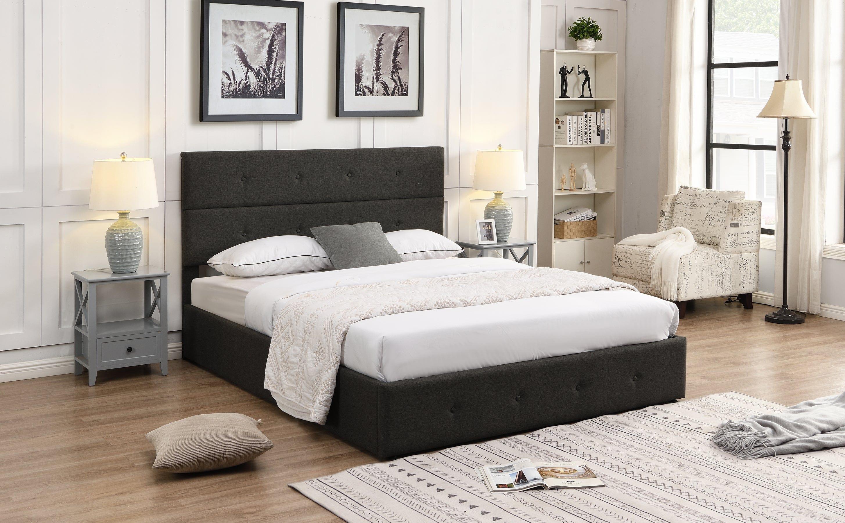 Shop Upholstered Platform Bed with Underneath Storage,Queen Size,Gray Mademoiselle Home Decor