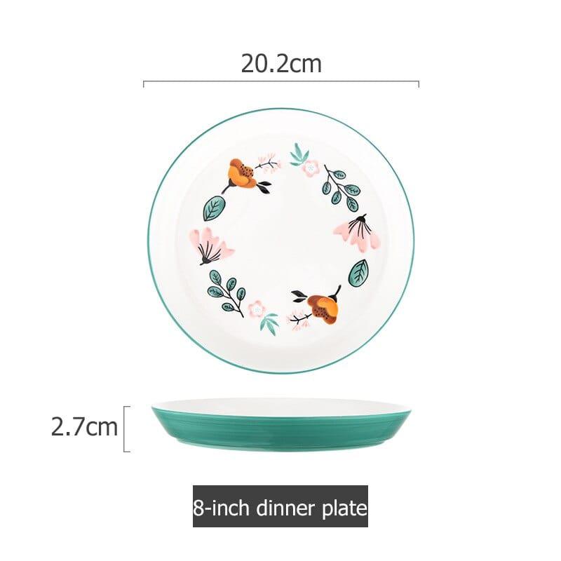 Shop 0 Green C Floral Design Ceramic Dinnerware Chinese Cuisine Rice Bowl Soup Ramen Bowl Dessert Saucer Pasta Steak Plate Dinner Dishes Mademoiselle Home Decor