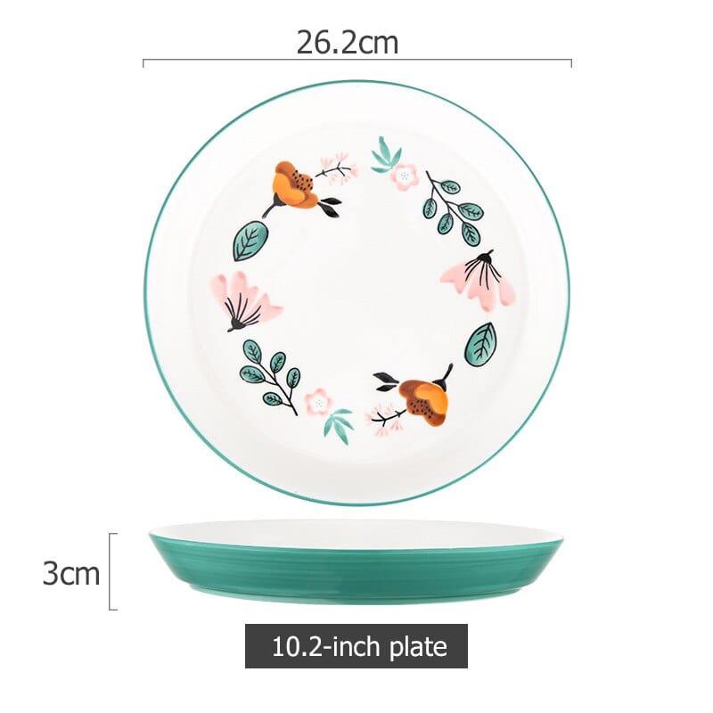 Shop 0 Green D Floral Design Ceramic Dinnerware Chinese Cuisine Rice Bowl Soup Ramen Bowl Dessert Saucer Pasta Steak Plate Dinner Dishes Mademoiselle Home Decor