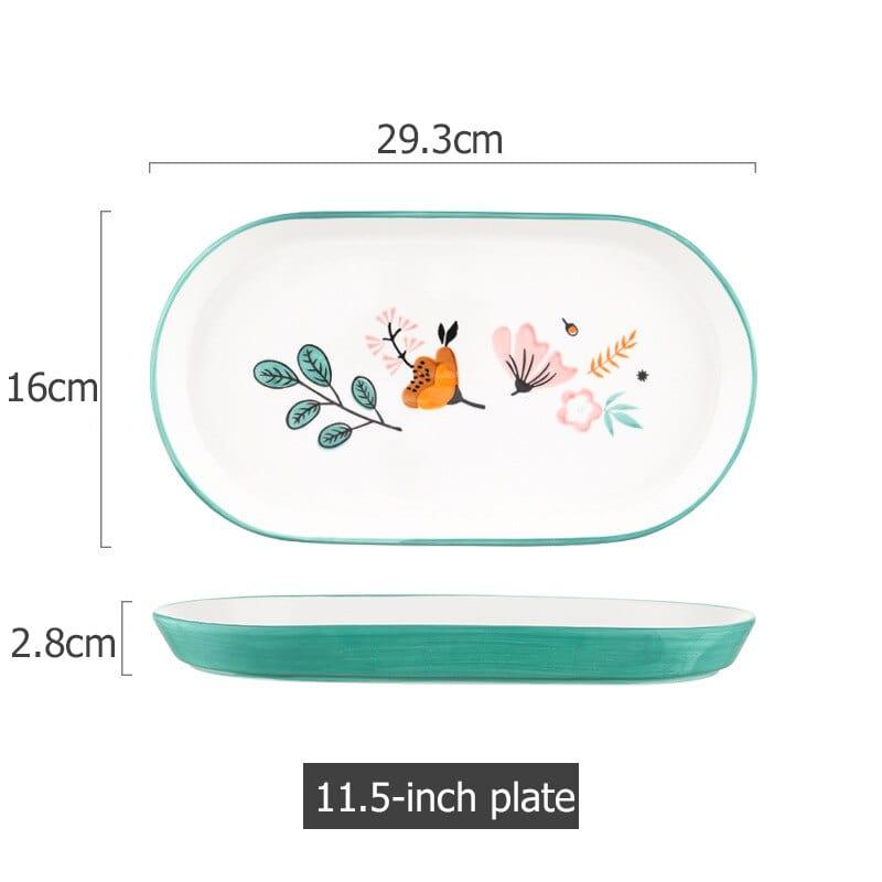 Shop 0 Green E Floral Design Ceramic Dinnerware Chinese Cuisine Rice Bowl Soup Ramen Bowl Dessert Saucer Pasta Steak Plate Dinner Dishes Mademoiselle Home Decor