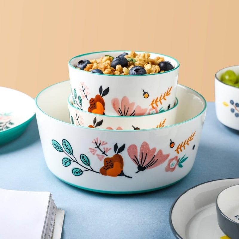 Shop 0 Floral Design Ceramic Dinnerware Chinese Cuisine Rice Bowl Soup Ramen Bowl Dessert Saucer Pasta Steak Plate Dinner Dishes Mademoiselle Home Decor