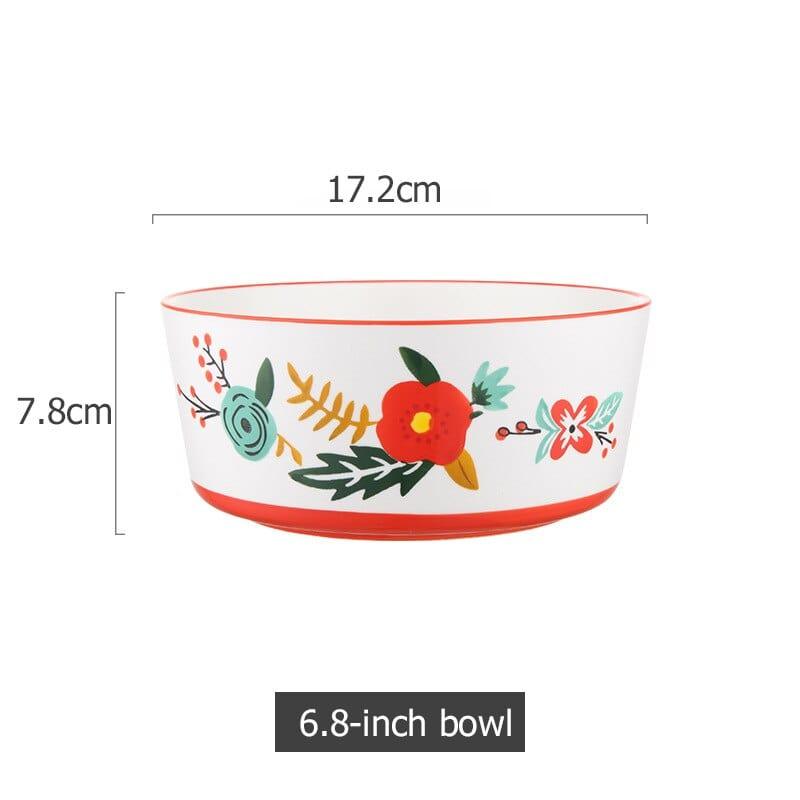 Shop 0 Red B Floral Design Ceramic Dinnerware Chinese Cuisine Rice Bowl Soup Ramen Bowl Dessert Saucer Pasta Steak Plate Dinner Dishes Mademoiselle Home Decor