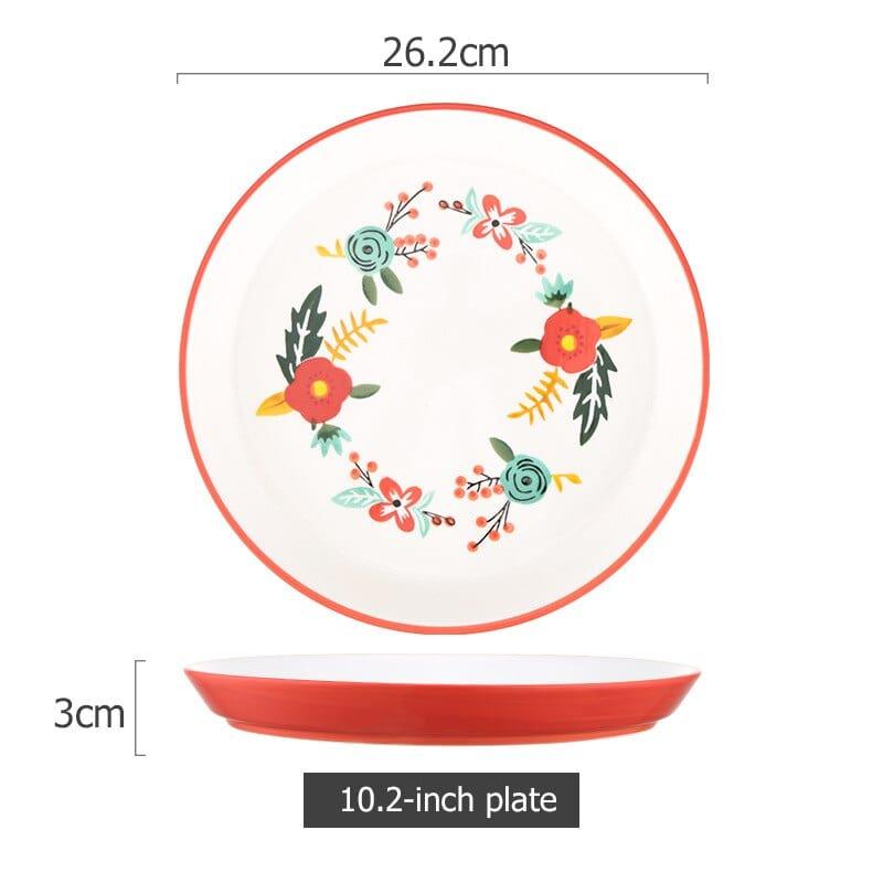 Shop 0 Red D Floral Design Ceramic Dinnerware Chinese Cuisine Rice Bowl Soup Ramen Bowl Dessert Saucer Pasta Steak Plate Dinner Dishes Mademoiselle Home Decor