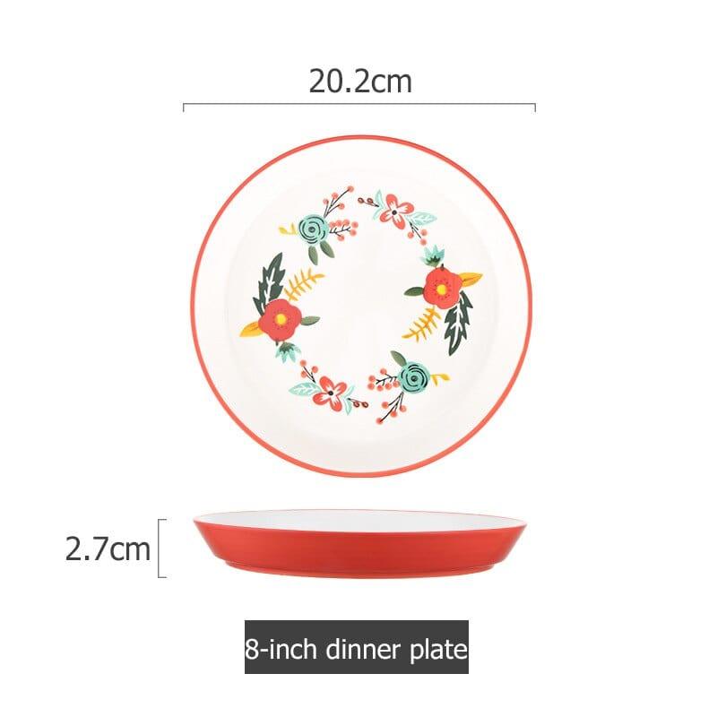 Shop 0 Red C Floral Design Ceramic Dinnerware Chinese Cuisine Rice Bowl Soup Ramen Bowl Dessert Saucer Pasta Steak Plate Dinner Dishes Mademoiselle Home Decor