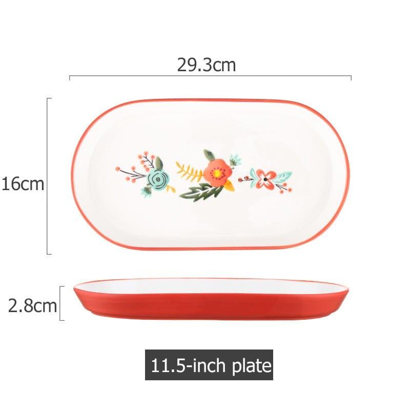 Shop 0 Red E Floral Design Ceramic Dinnerware Chinese Cuisine Rice Bowl Soup Ramen Bowl Dessert Saucer Pasta Steak Plate Dinner Dishes Mademoiselle Home Decor