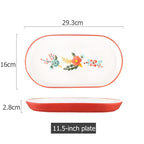 Shop 0 Red E Floral Design Ceramic Dinnerware Chinese Cuisine Rice Bowl Soup Ramen Bowl Dessert Saucer Pasta Steak Plate Dinner Dishes Mademoiselle Home Decor