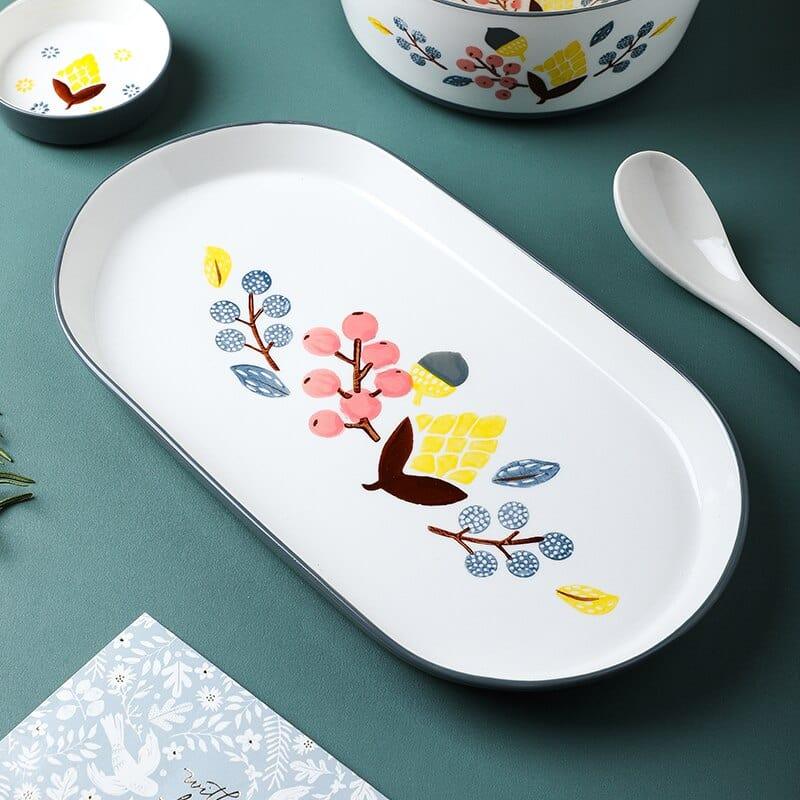 Shop 0 Floral Design Ceramic Dinnerware Chinese Cuisine Rice Bowl Soup Ramen Bowl Dessert Saucer Pasta Steak Plate Dinner Dishes Mademoiselle Home Decor