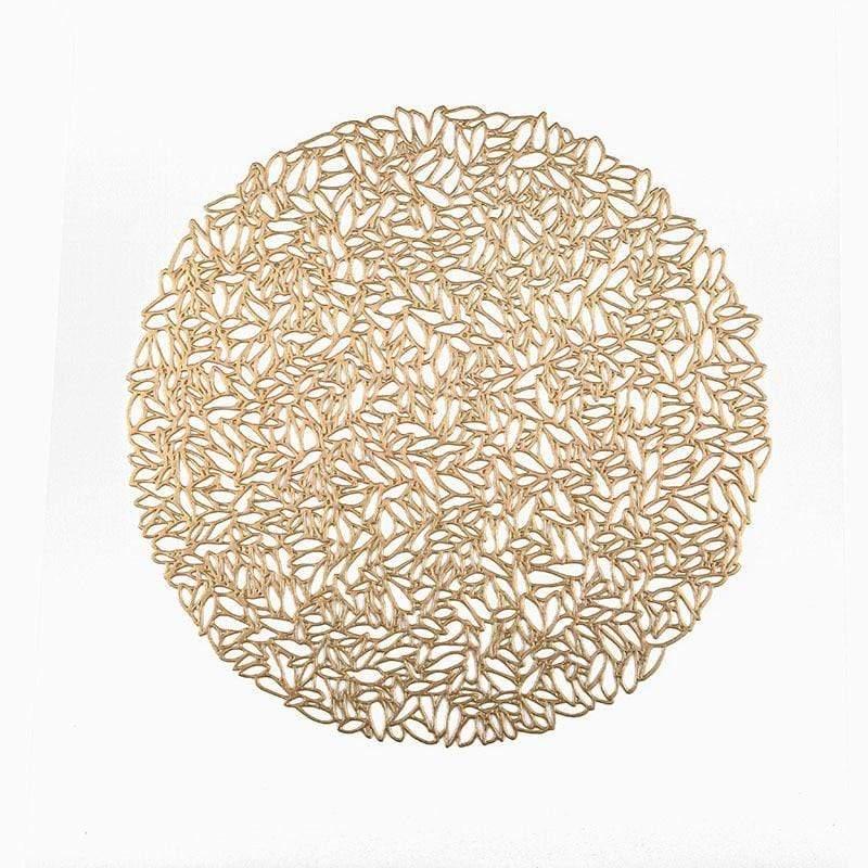 Shop 0 Golden / Diameter 38cm / 4 pieces Promotion Round Placemats Restaurant Hollow PVC decoration Meal Mat Anti-hot Dining Table Line Mat Steak Plate Pad 4/6pc Mademoiselle Home Decor