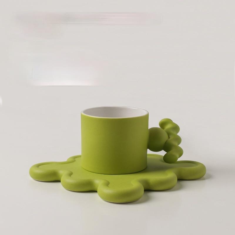 Shop 0 Set A Green Nordic Ins Style Creative Ceramic Coffee Milk Water Cup Tea Cup Set with Tray Office Home Dish Personalized Mug Mademoiselle Home Decor