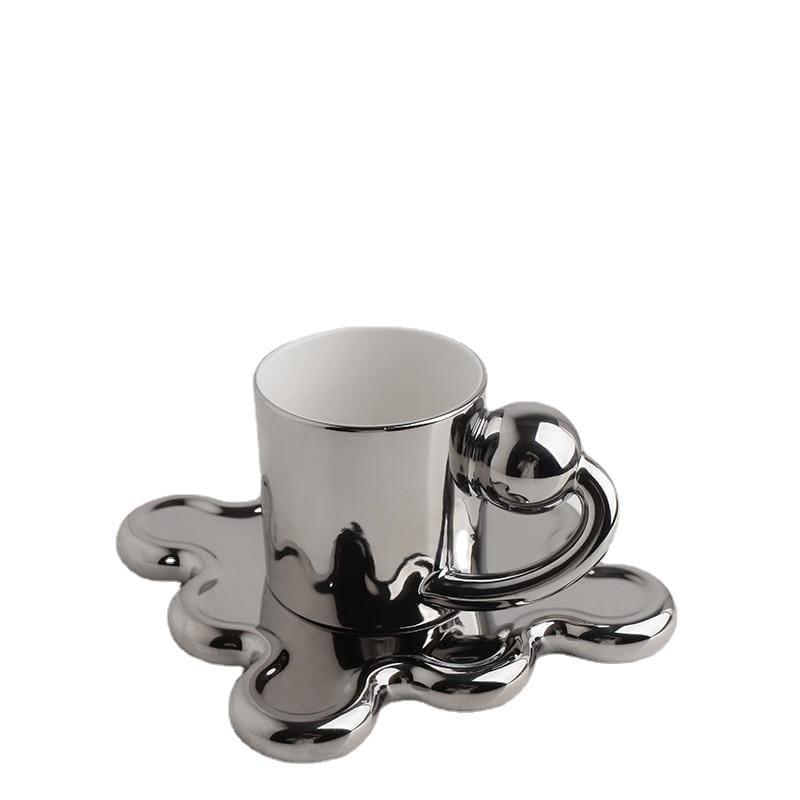 Shop 0 Set B Silver Nordic Ins Style Creative Ceramic Coffee Milk Water Cup Tea Cup Set with Tray Office Home Dish Personalized Mug Mademoiselle Home Decor