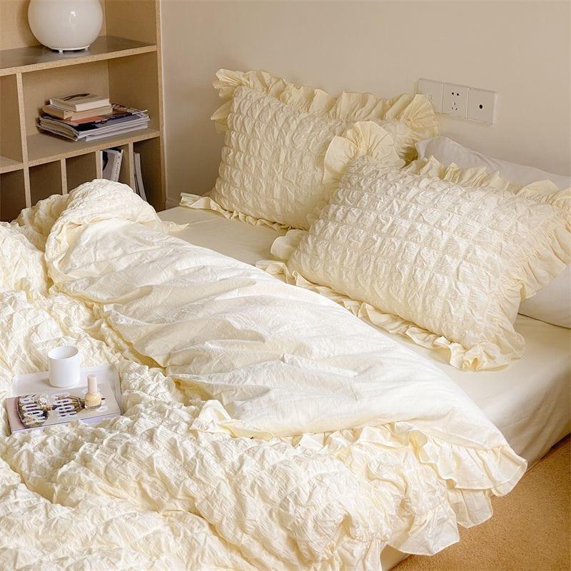 Shop 0 Euro Style Linens Cream Puff  Seersucker Duvet Cover Bedding Set Pure Cotton Bed Sheet Quilt Cover Pillowcase King Bed Linen Set Mademoiselle Home Decor