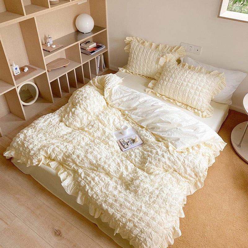 Shop 0 Euro Style Linens Cream Puff  Seersucker Duvet Cover Bedding Set Pure Cotton Bed Sheet Quilt Cover Pillowcase King Bed Linen Set Mademoiselle Home Decor