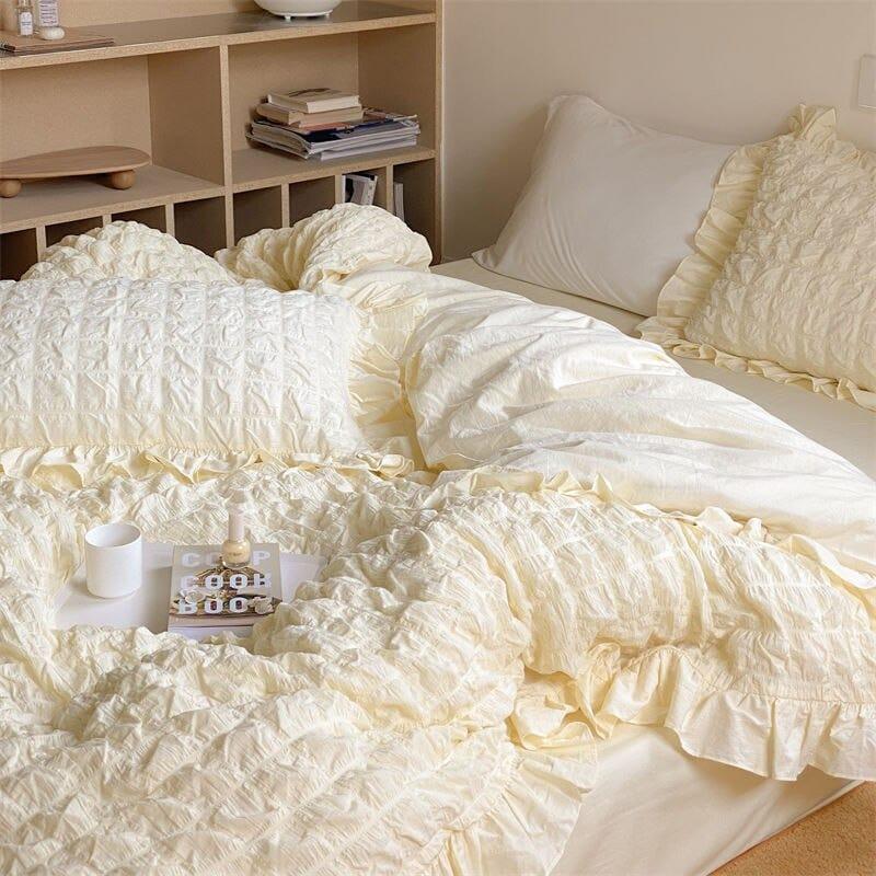 Shop 0 Euro Style Linens Cream Puff  Seersucker Duvet Cover Bedding Set Pure Cotton Bed Sheet Quilt Cover Pillowcase King Bed Linen Set Mademoiselle Home Decor